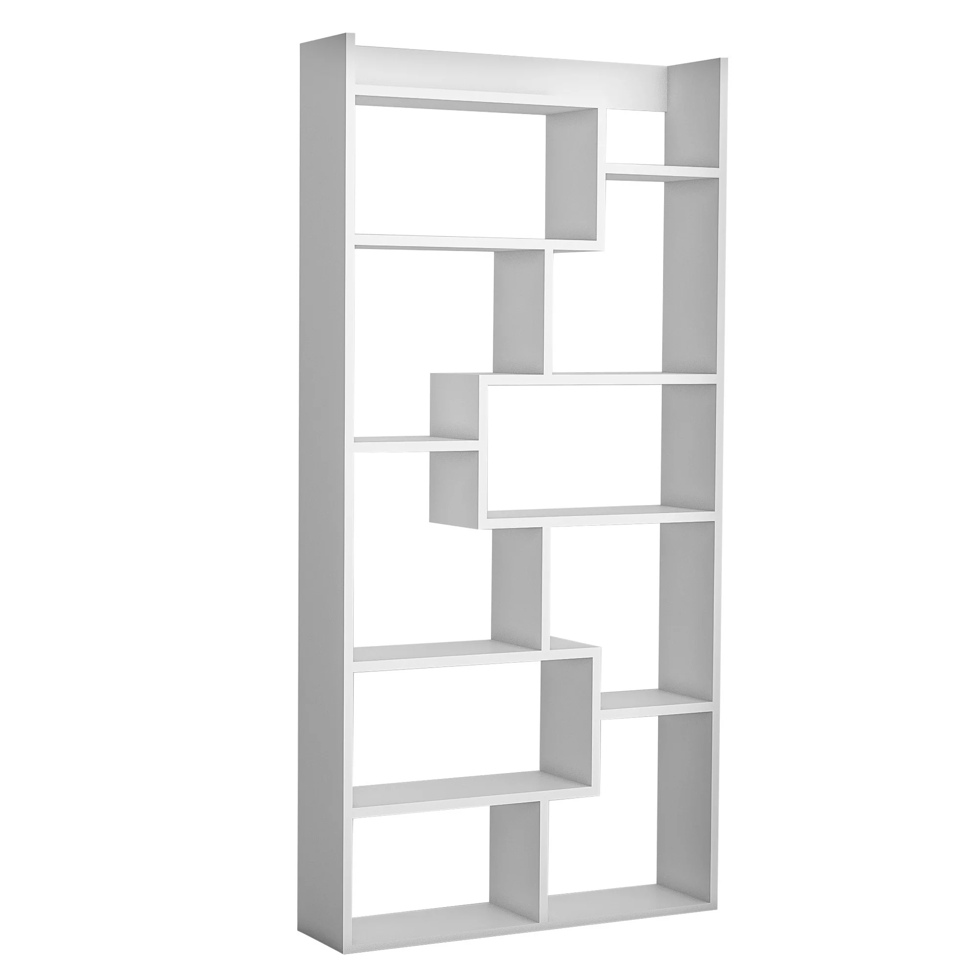 Libreria asimmetrica design moderno 10 ripiani in legno cm 90x22x182h - vari colori