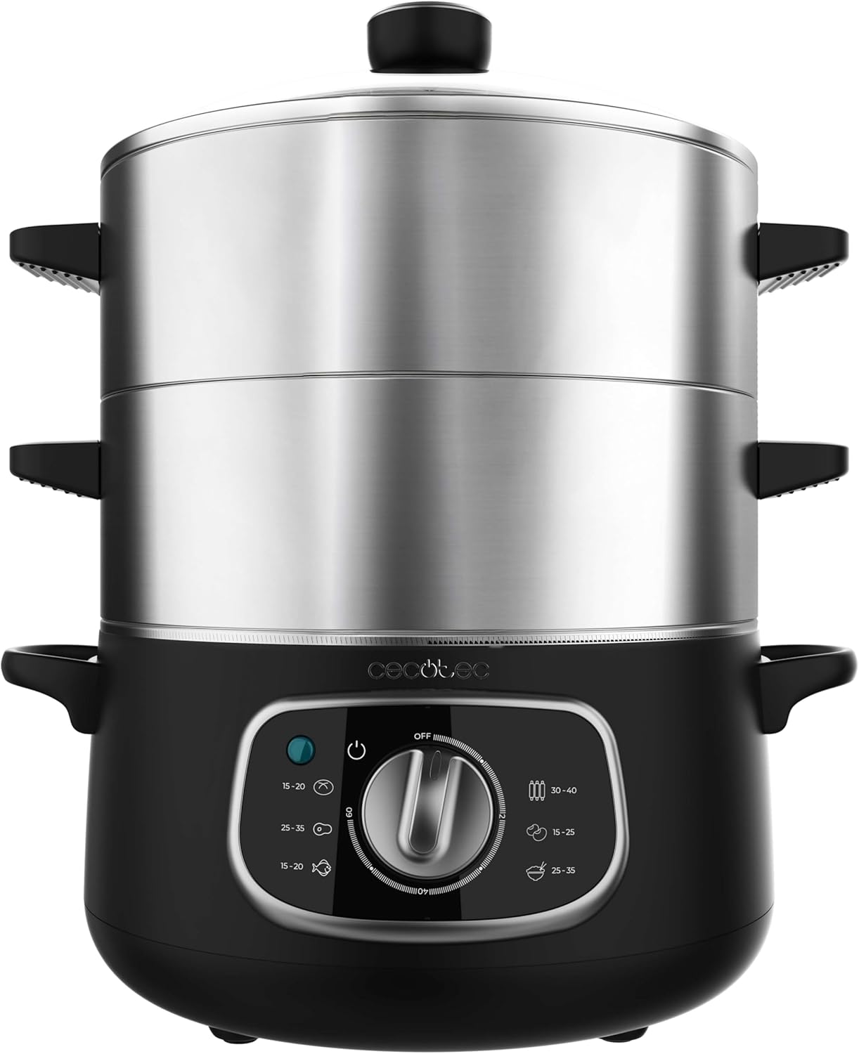 Cecotec Vapovita Steelpot Electric Steamer. Power 1300W, Stainless Steel Containers, 10L Capacity, Adjustable Time, Automatic Shutdown, Easy Cleaning, Special Lid, Healthy Cooking, Safety