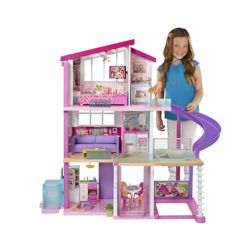 Barbie Casa dei Sogni, Casa a 3 Piani con 8 Stanze, Ascensore e Piscina con Scivolo, Oltre 60 Accessori, Regalo per Bambini da 3 a 7 Anni, GNH53 : Giochi e giocattoli