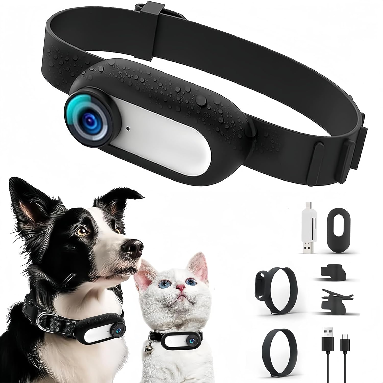 Bewinner Cat Camera Collar, 170° Wide Angle Pet Dog Collar with 0.96 Inch LCD Screen, Multifunctional Camera for Cats