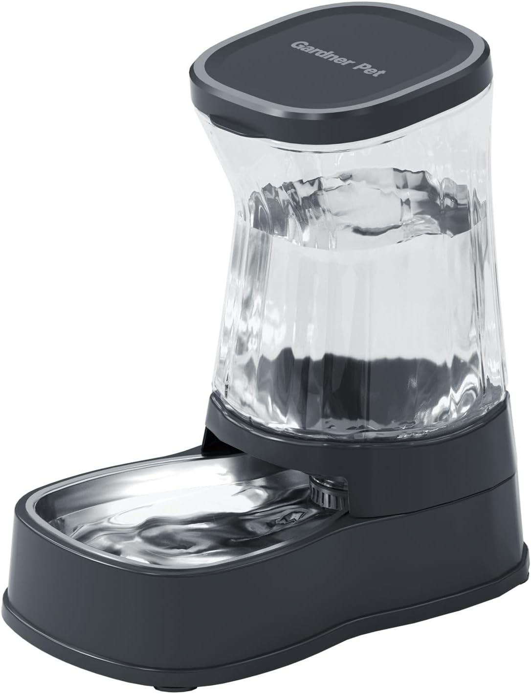 Gardner Pet 3.85L Cat Water Dispenser, Dog Water Dispenser with Stainless Steel Bowl, Gravity Dog Drinker No Electricity Required, BPA-Free, Dark Grey