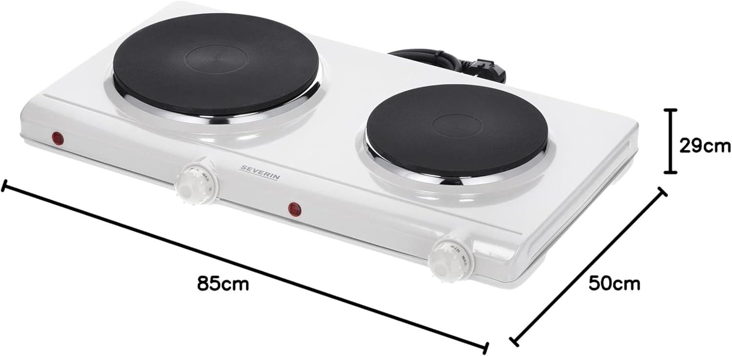 SEVERIN DK 1014 Fornello elettrico a due fuochi, Ø 18 cm x 1500 W + Ø 15 cm x 1000 W, Fondelli in ghisa indeformabili, Controllo in continuo della temperatura con 2 termostati, corpo in acciaio inox