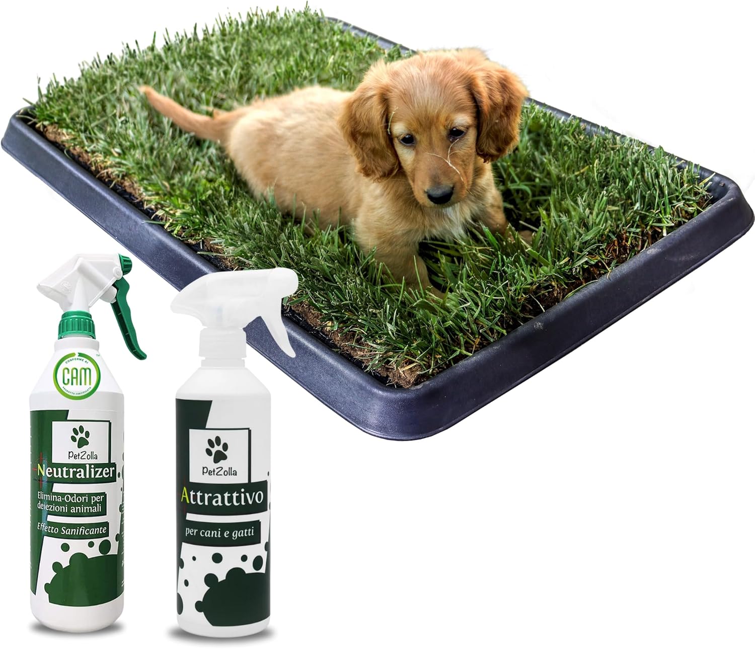 Set 3x Kit S Cane - Lettiera per cani in Vero Prato 60X40 cm, Neutralizer Elimina Odori e Spray Attrattivo - Soluzione Completa e naturale per l'Igiene del tuo cane
