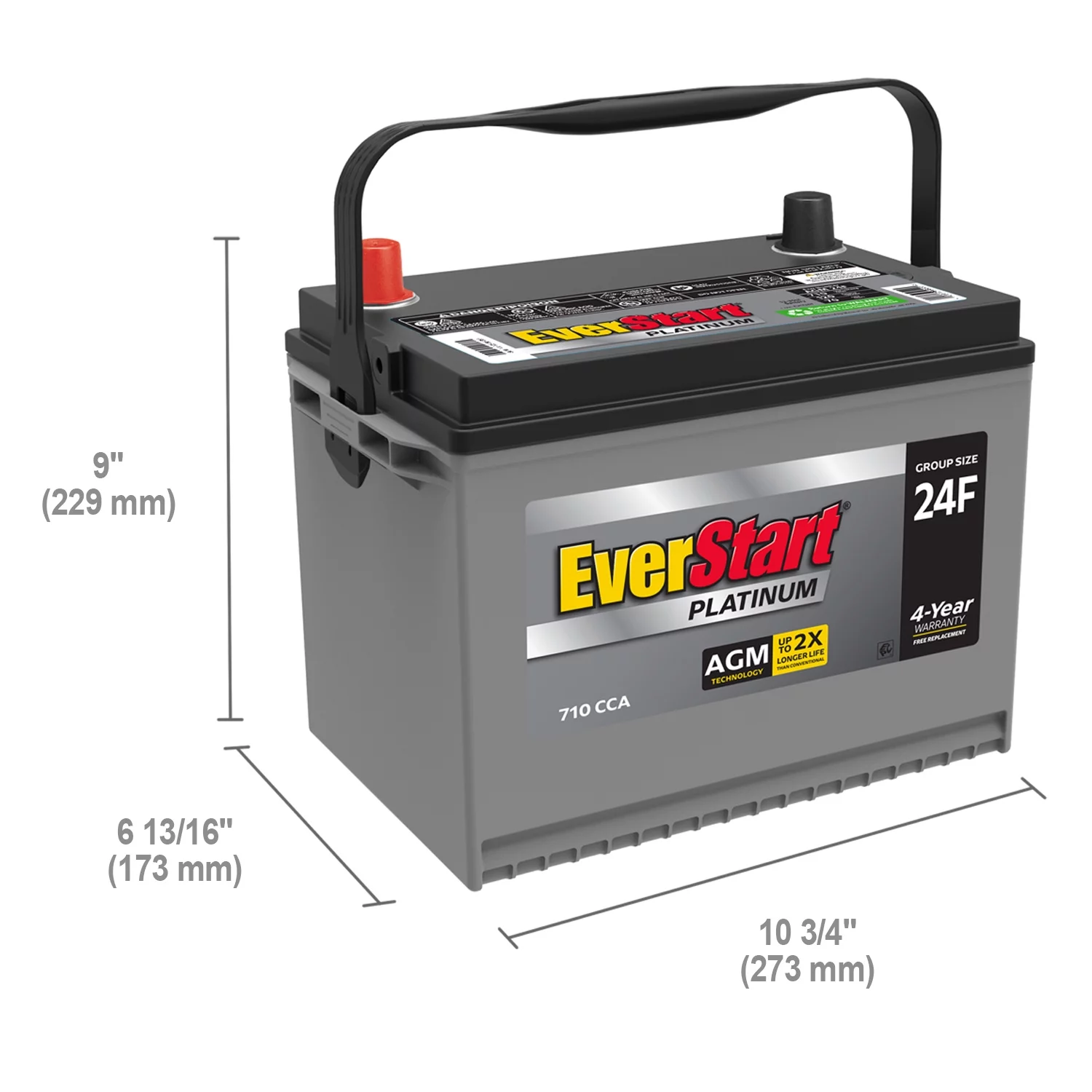 EverStart Platinum AGM Batteria Automobilistica, Dimensione Gruppo 24F, 12 Volt, 750 CCA - Made in USA