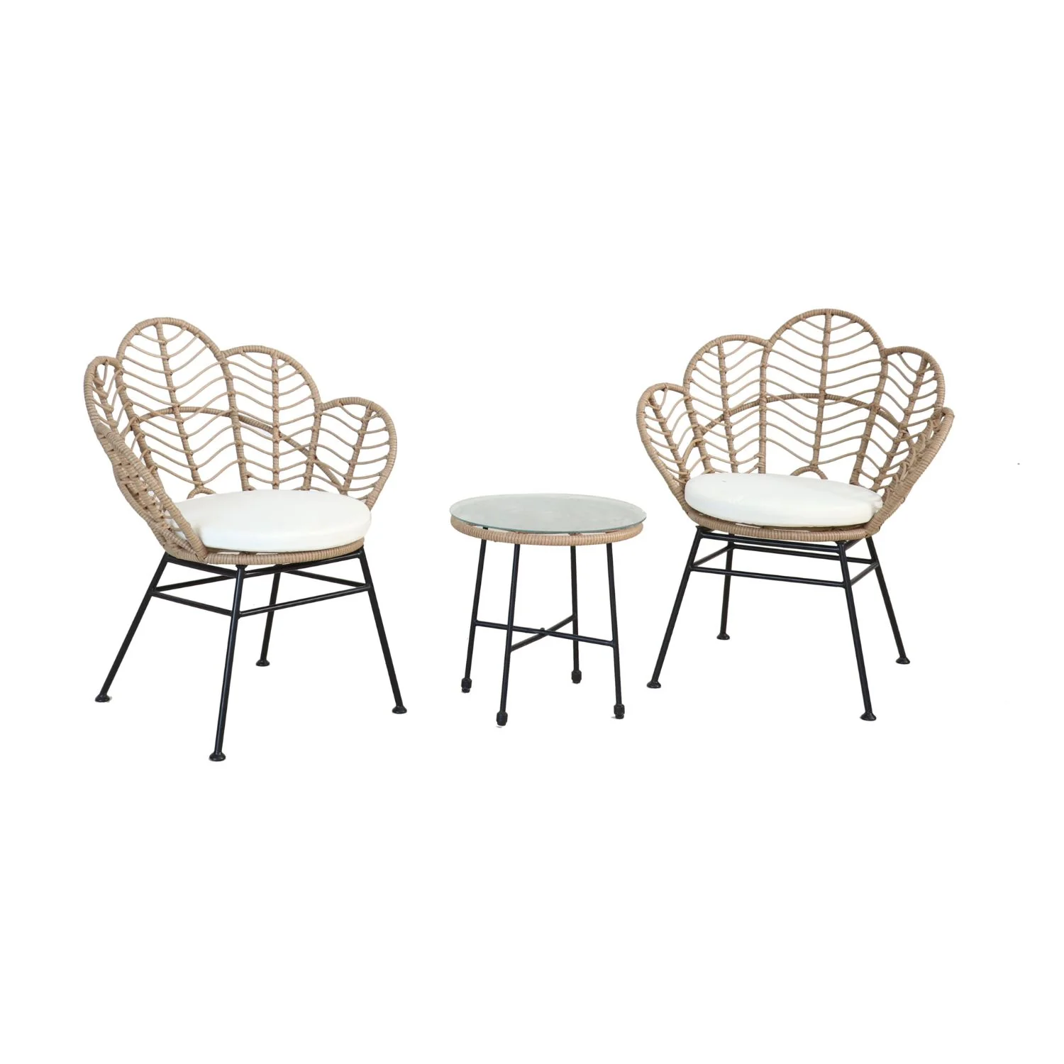 Set Fiji Salotto Con Tavolino In Vetro E 2 Sedie In Polyrattan