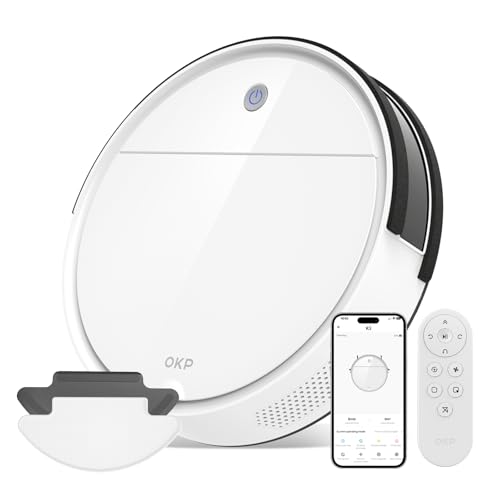 OKP K5B Robot Aspirapolvere e Mocio Ultra Sottile 7.7 cm, 2500Pa, Wi Fi/App/Alexa, Adatto per Salviette Monouso, Ideale per Peli di Animali, Tappeti, Pavimenti Duri, Automatic Recharge : Casa e cucina