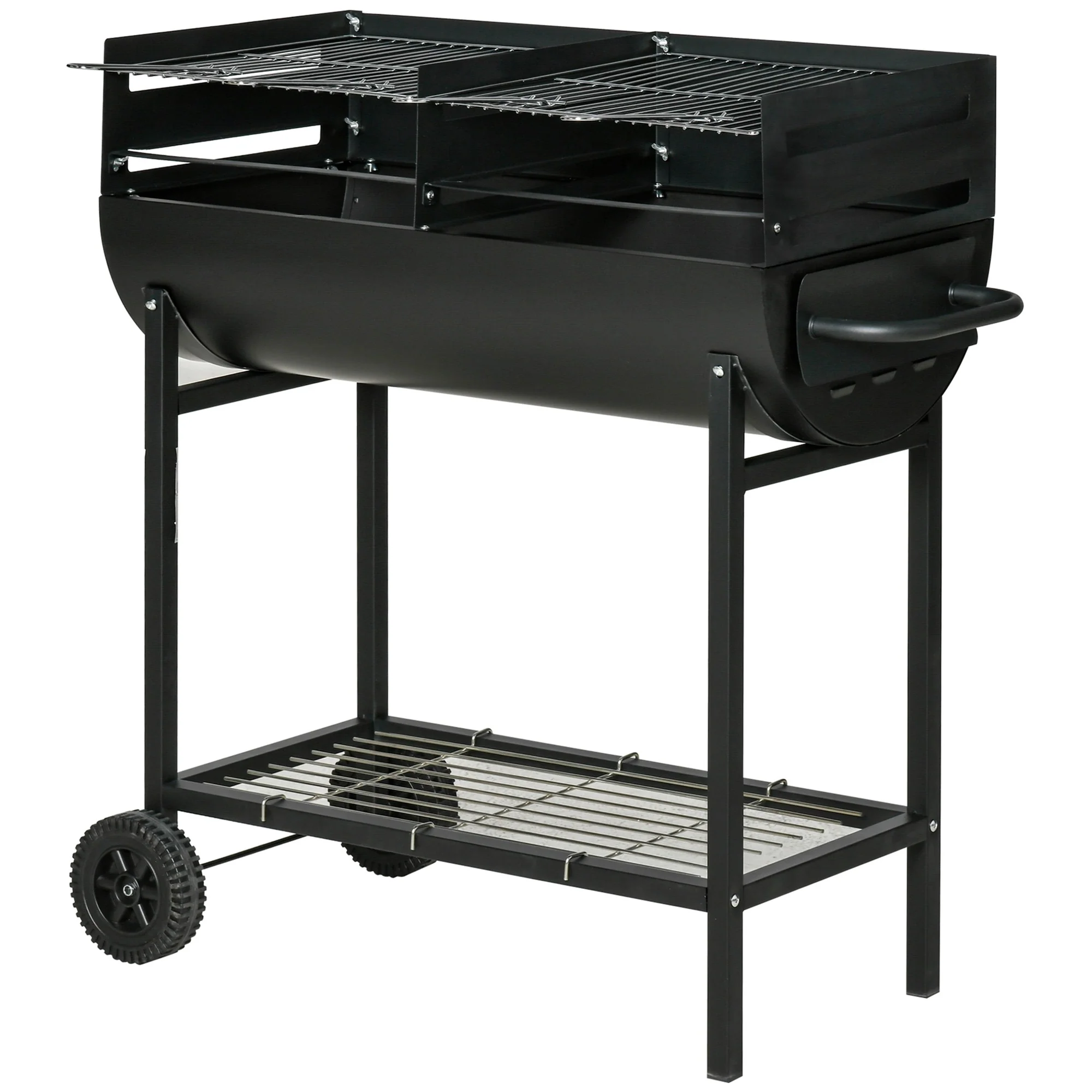 Easycomfort Barbecue in Acciaio con 2 Griglie Indipendenti, 2 Ruote e Ripiano Inferiore | Nero | 90cm x 45cm x 96cm