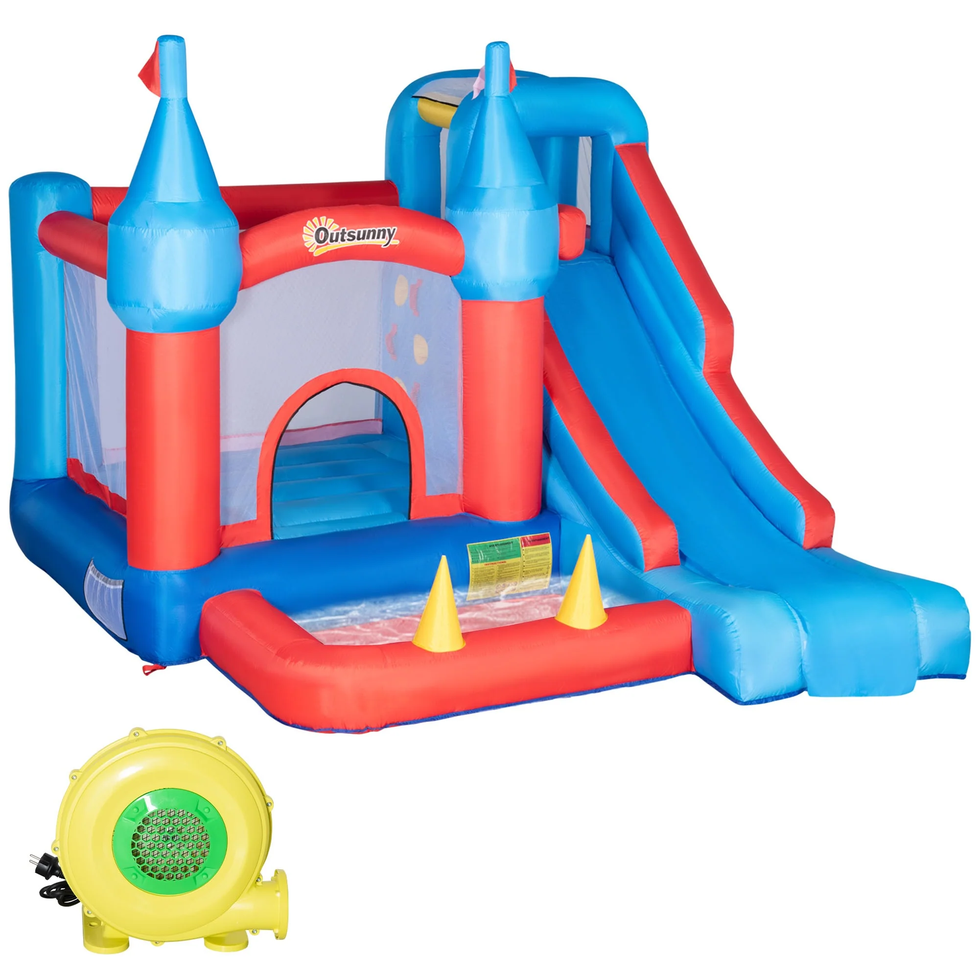 EasyComfort Castello Gonfiabile per Bambini con Scivolo, Trampolino, Piscina e Parete da Arrampicata, 333x280x210cm