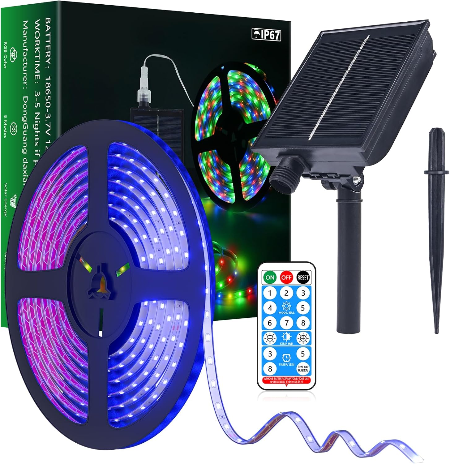 MIWATT Striscia LED Solare per Esterni, Luci LED SMD 5050 da 10M, Striscia LED Che Cambia Colore RGB Ad Energia Solare, Luci Decorative Impermeabili IP67 Per Giardino Di Alberi Da Giardino