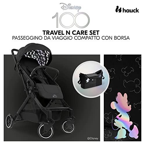 hauck Passeggino Da Viaggio Travel N Care Set Disney Design 100 Anni   Passeggino Compatto con Organizer Passeggino, Pieghevole Con Una Mano e Reclinabile   Cappotta UV 50  e Finestra   Nero : Prima infanzia