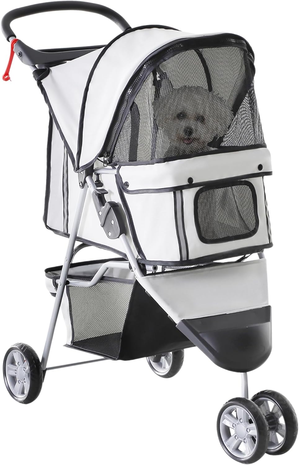 PawHut Passeggino per Cani Pieghevole con Portabicchieri e Cestino Portaoggetti, Passeggino per Animali Domestici in Acciaio e Tessuto Oxford, 75x45x97 cm, Grigio Carbone