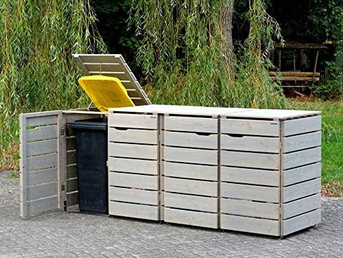 binnen-markt - Set di 4 contenitori per bidoni della spazzatura in legno, 240 l, colore: Grigio trasparente
