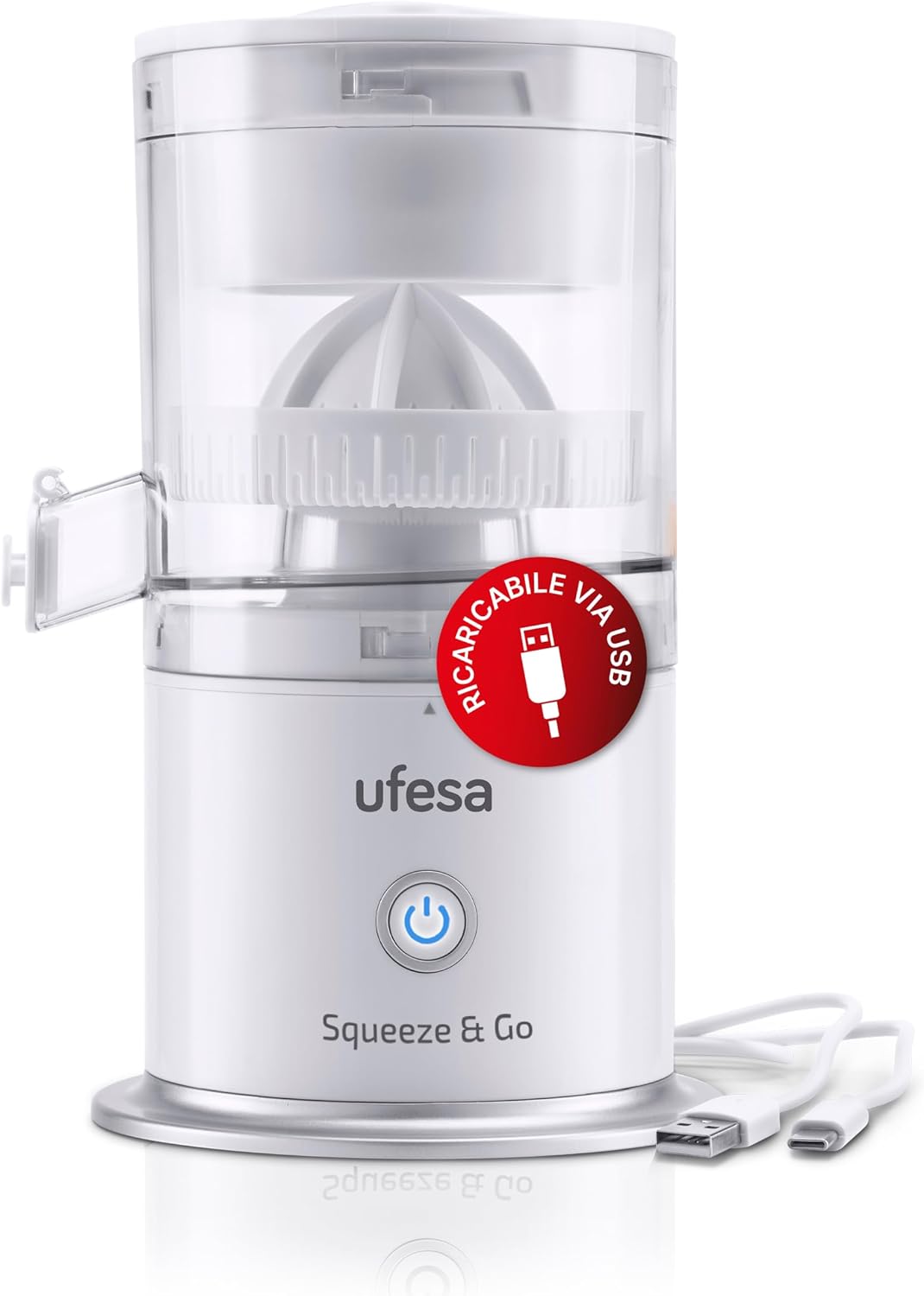 Ufesa EX4950 Spremiagrumi Elettrico, 600W, Versamento continuo, Salvagoccia, Doppio cono, Filtro in acciaio inox, Braccio Estrattore di Succo, Smontabile. BPA Free