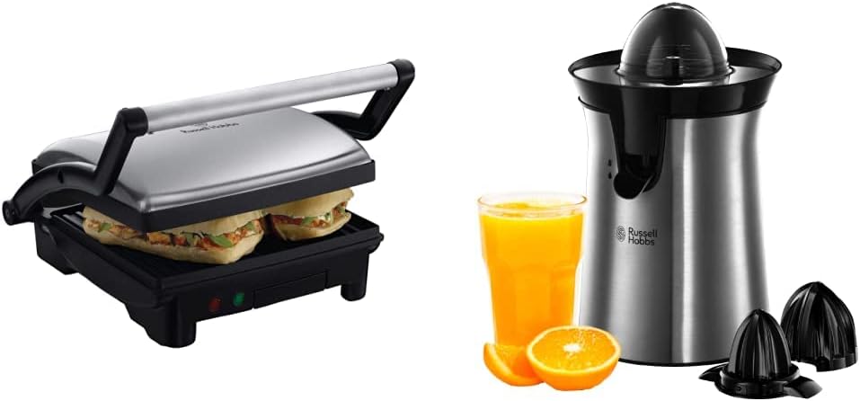 Russell Hobbs Piastra Elettrica per Cucinare 3 in 1 - Bistecchiera Elettrica - Piastra per panini e sandwich - Griglia Elettrica a contatto - Acciaio inox; Piastre Antiaderenti, 17888-56
