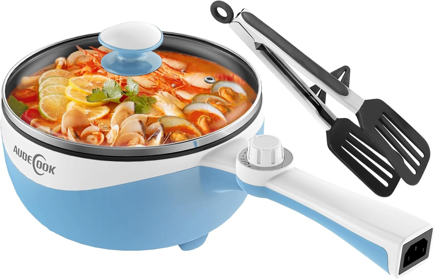 Audecook Hot Pot Electric - Mini padella elettrica con rivestimento antiaderente per ramen veloce, 1,7 l, pentola elettrica portatile per bistecca, uova, riso fritto, ramen, farina d'avena, zuppa