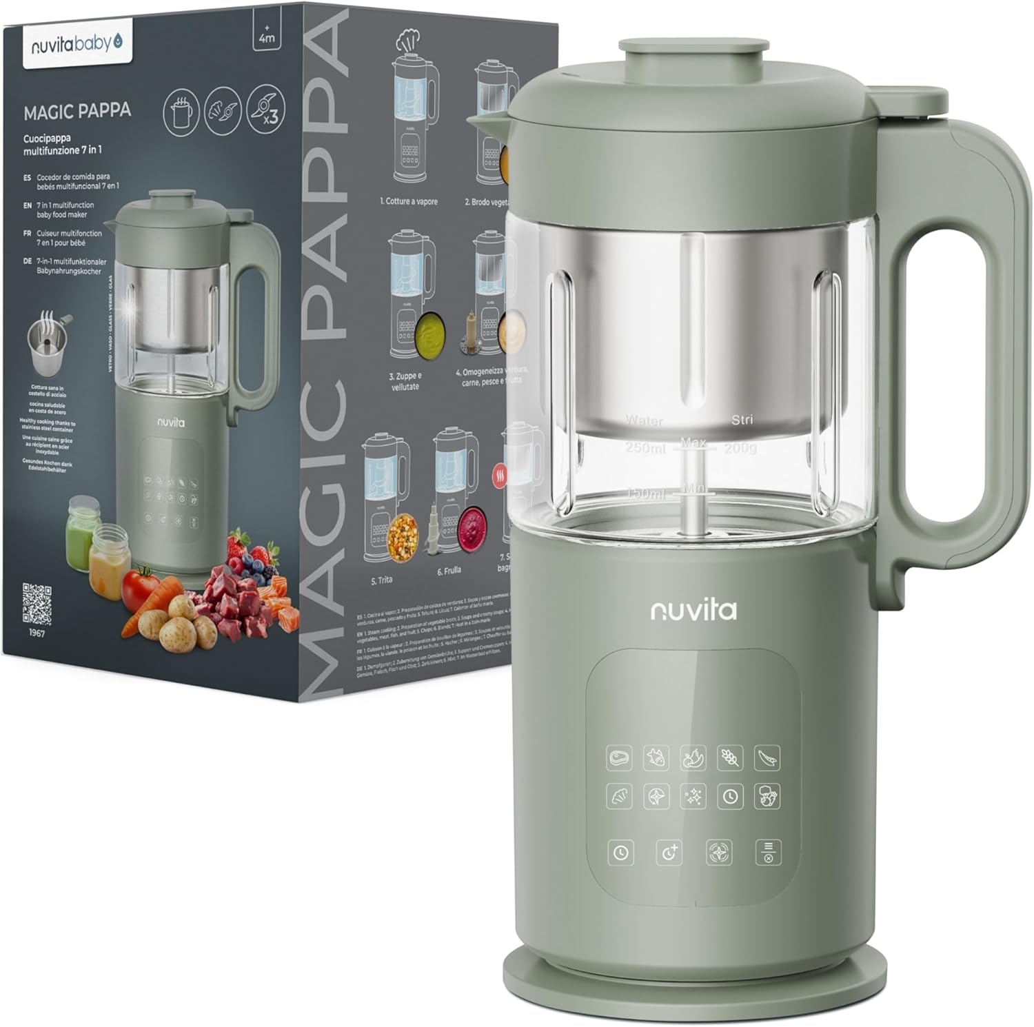 Nuvita Magic 7-in-1 Multifunctional Baby Food Steamer, Blender, Chopper, Make Puree, Velvety, Smoothies and Homogenized for Kids with Self-Cleaning Function, Nuvita Chef App
