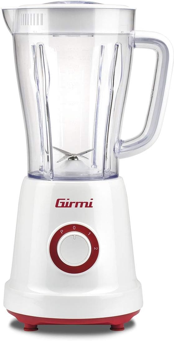 Girmi FR46 Frullatore Elettrico, 1.5 Litri, 2 velocità con Pulse, 4 lame Inox, Tappo dosatore, Dispositivo di sicurezza, Bianco/Rosso