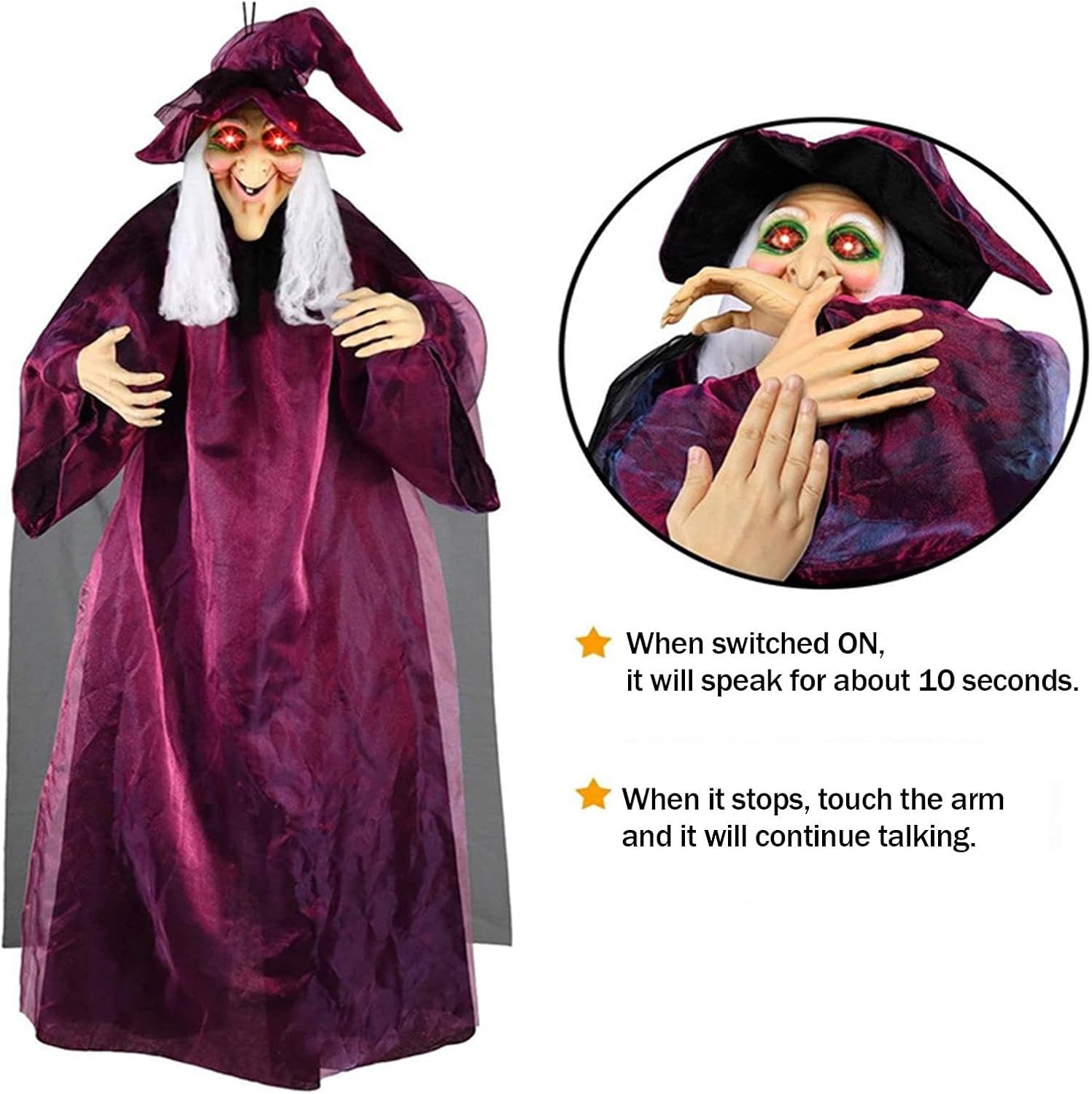 Perfeclan Strega Animata sospesa Decorazione di Halloween Suoni spettrali 70 Pollici a grandezza Naturale Multiuso Casa stregata Prop per labirinti Spaventosi,