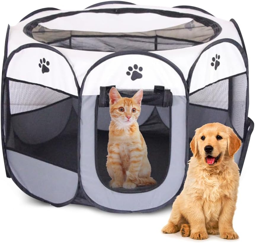 Recinto Cani da Interno, 74x74x43cm Recinto per Gatti, Box Pieghevole per Cane, Gabbia per Gatto Esterno, Box per Cucciolo Gattini Conigli, Rosa