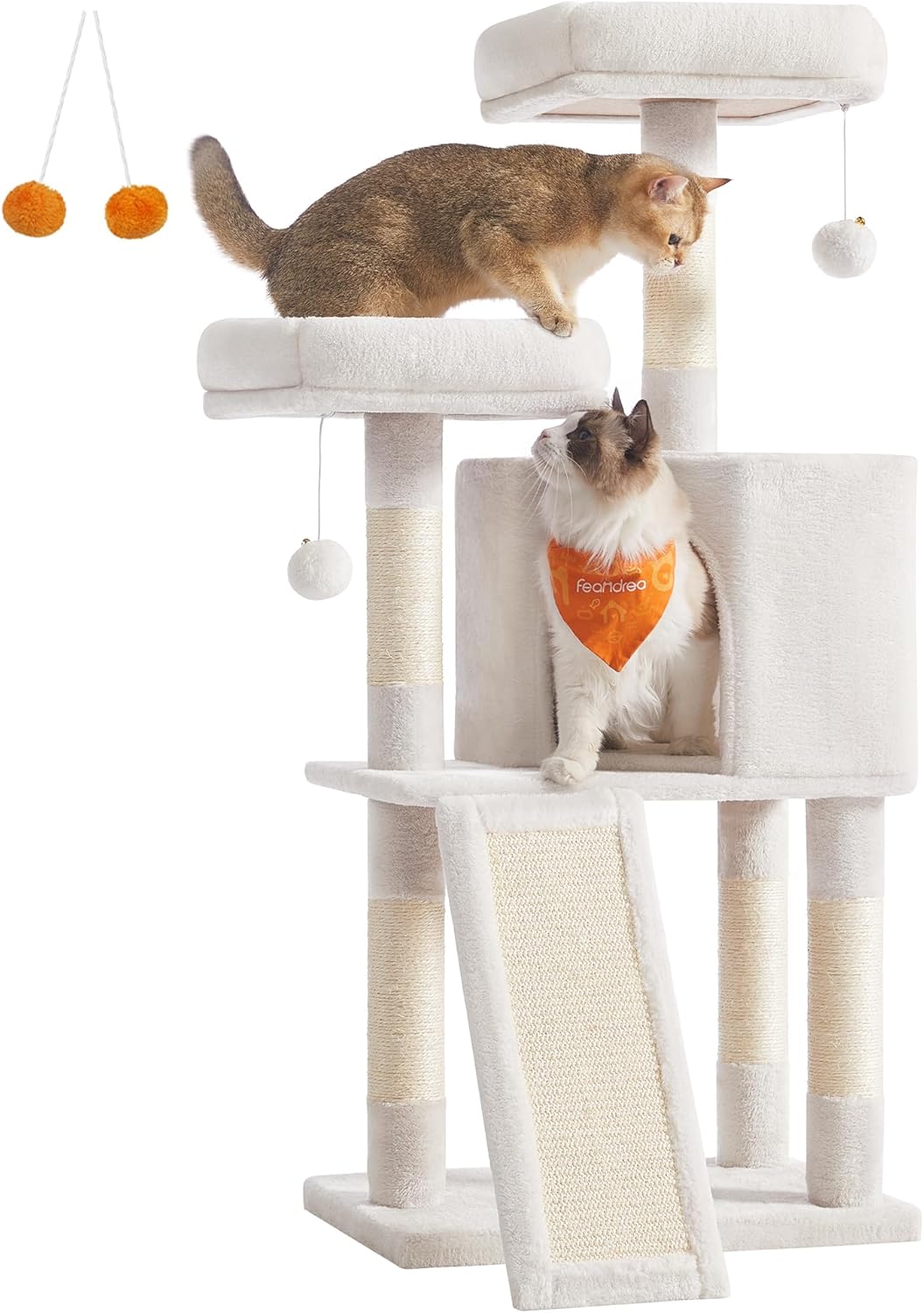 FEANDREA Cat Tree, 115 cm, Scratcher House, Light Grey PCT141W01