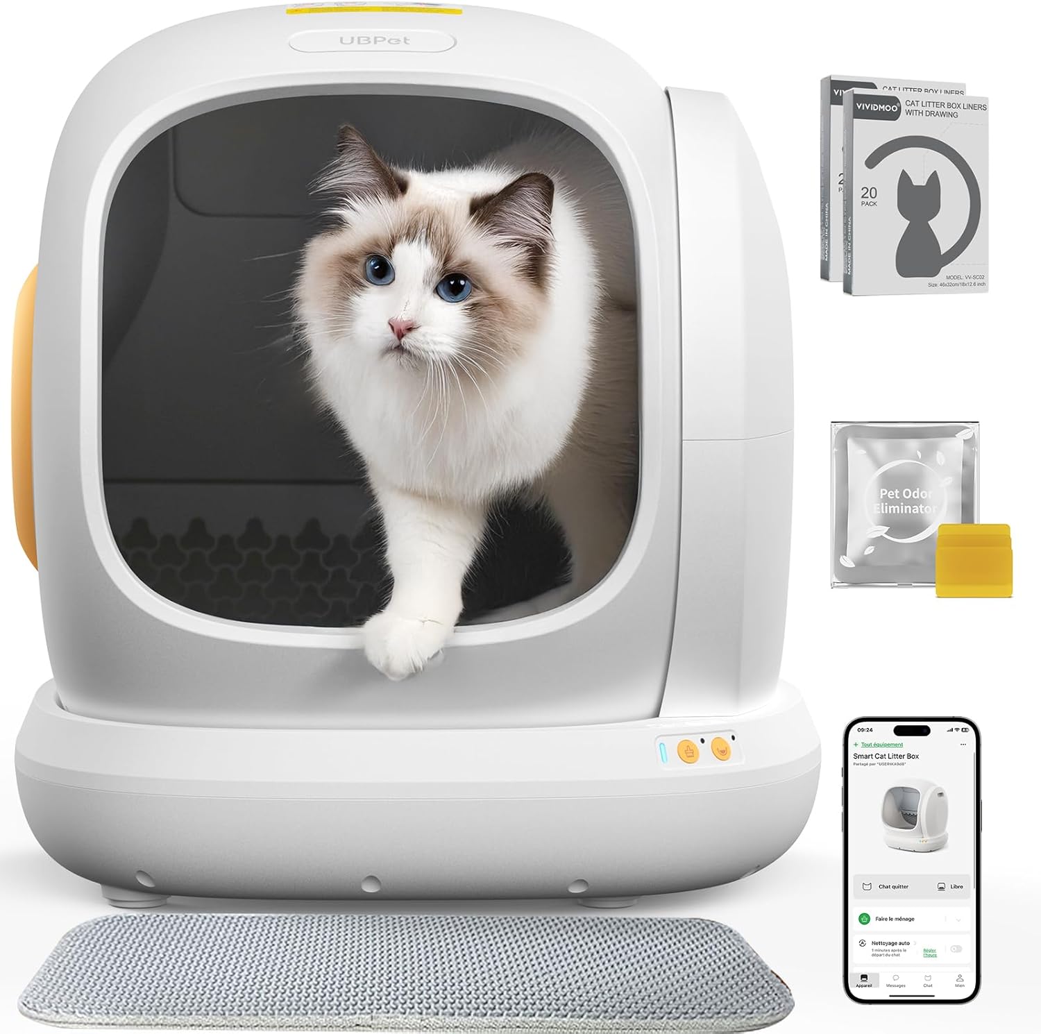 VIVIDMOO Lettiera Autopulente Per Gatti, Ultra Grande 57,6L, Lettiera Intelligente Automatica con Ideale per Multi Gatto, Isolamento Odori/Comando APP