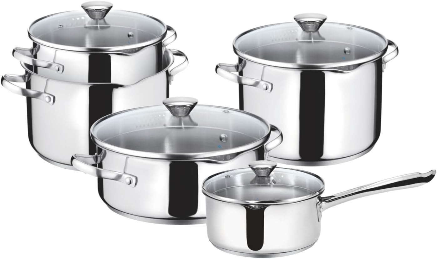 Lagostina Smart Set of Induction, Gas and Oven Cookware in 18/10 Stainless Steel, 9 Pieces, Lagoseal Plus Triple Layer, Cookware Set with 4 Saucepans, 2 Handles, 4 Lids