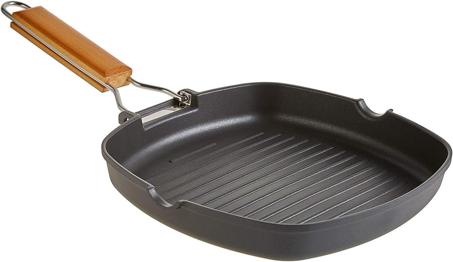WECOOK! Ecochef Titanium Corrugated Grill Pan, Induction, 34 x 24 cm, Non-stick Quantanium Environmentally Friendly PFOA Free, Cast Aluminum, 5 mm Thickness, Folding Wood Handle, Vitroceramic, Gas