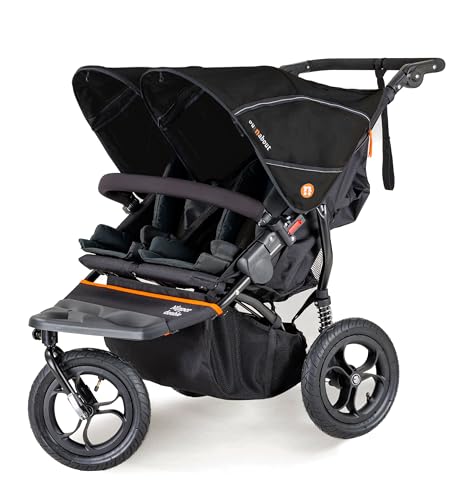 Out 'n' About   Passeggino doppio Nipper, passeggino laterale per neonati, 4 anni, passeggino doppio per tutti i terreni, colore nero Summit, parapioggia e cestino rimovibile inclusi : Casa e cucina