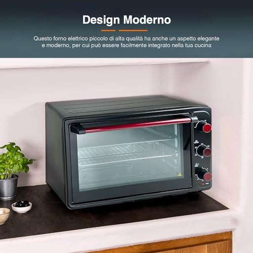 Forno Elettrico Ventilato con Griglia e Teglia da 90° a 230°   Fornetto Elettrico con Termostato Regolabile e 5 Posizioni di Calore, 68.5x47.5x44.2cm, 65L, 2200W, Nero e Rosso : Amazon.it: Casa e cucina