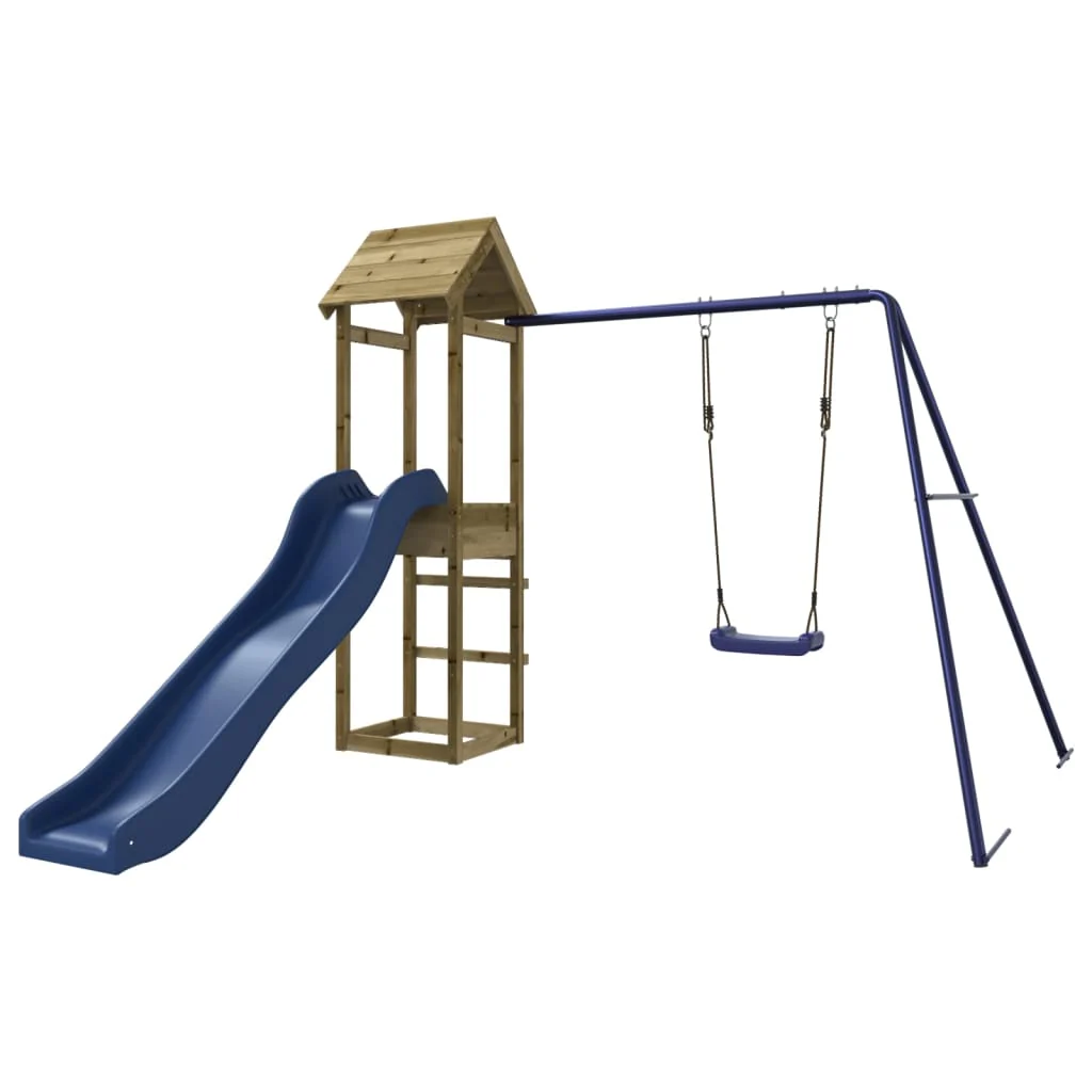 Altalena con Scivolo in Legno di Pino Impregnato – Set Giochi da Giardino 238x315x194 cm