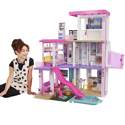 Barbie Casa dei Sogni   Playset Casa di Barbie 3 piani   Piscina   Scivolo   Ascensore   Oltre 75 Accessori   Alta 110 cm   Regalo per Bambini 3 7 Anni, GRG93 : Giochi e giocattoli