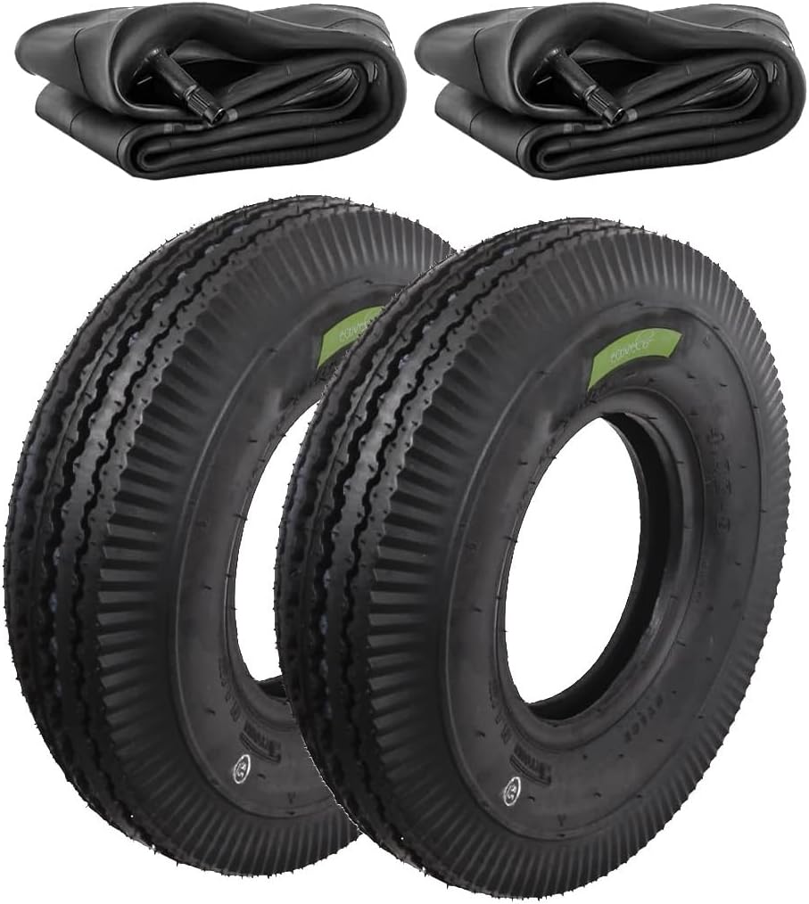 2 Pneumatici 4.00-8 + Camere Pneumatici Rinforzati 6 PR Per Ruote Carrello Appendice Rimorchio Barca Rimorchietto