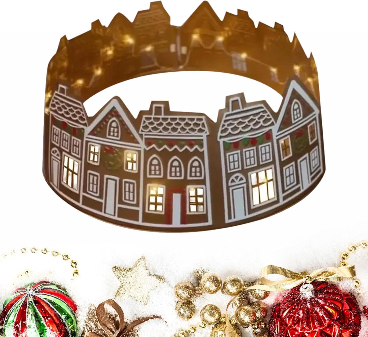 Collare per Albero Di Natale Casa Di Pan Di Zenzeros 26 Pollici, Collare per Albero Di Pan Di Zenzeros LED, Collare Base Albero Di Natale, Collare per Gonna per Albero Decorazione per Albero Di Natale