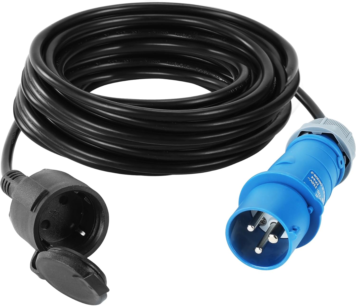 5 m CEE Adapter Cable, CEE Connector 230 V/16 A and Safety Plug with Protective Cap, 3 Pin Electrical Extension for Camping Caravan Motorhome and Boat