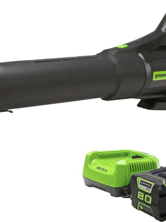 Greenworks – Soffiatore portatile a batteria 80V 730 CFM 170 MPH ricondizionato (1 batteria da 2,5 Ah e caricabatteria inclusi) – Verde