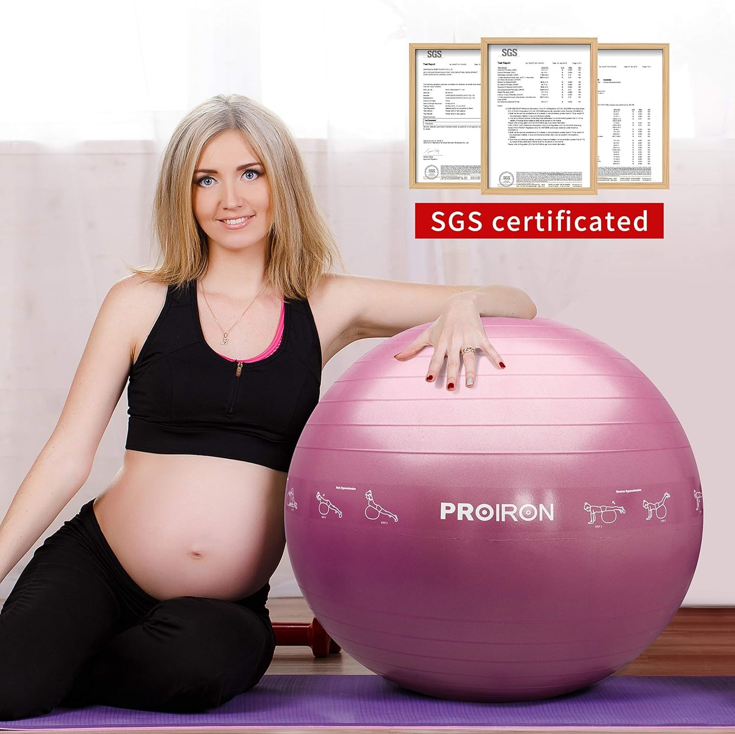 PROIRON Palla Fitness con Pattern di Pose, Fitball 55 cm 65 cm 75 cm con Pompa, Palla per Pilates, Esercizi, Ginnastica e Yoga