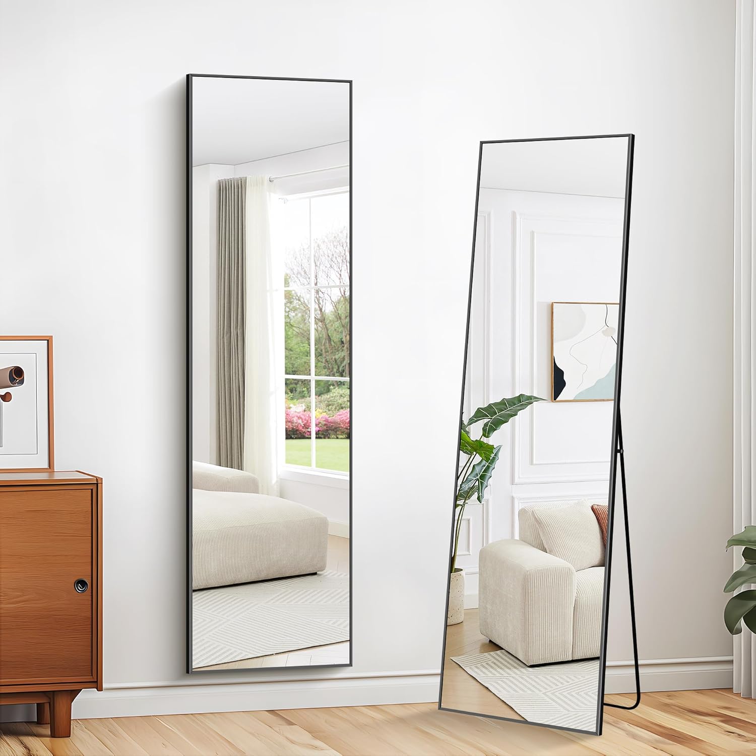 WOLIBEER Specchio a Figura Intera 161 x 52 cm,Specchio Rettangolare a Figura Intera con Cornice in Alluminio Nero Specchio da Parete Specchio da Terra per Camera da Letto Soggiorno Spogliatoio
