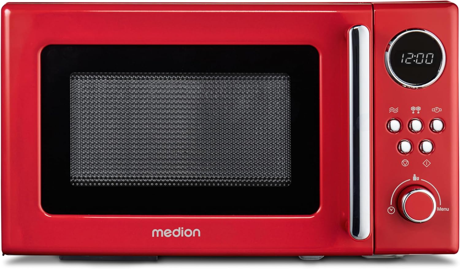 MEDION retro microonde (20 litri, circa 800 watt, 5 impostazioni microonde, display digitale, funzione scongelamento, compatto) rosso