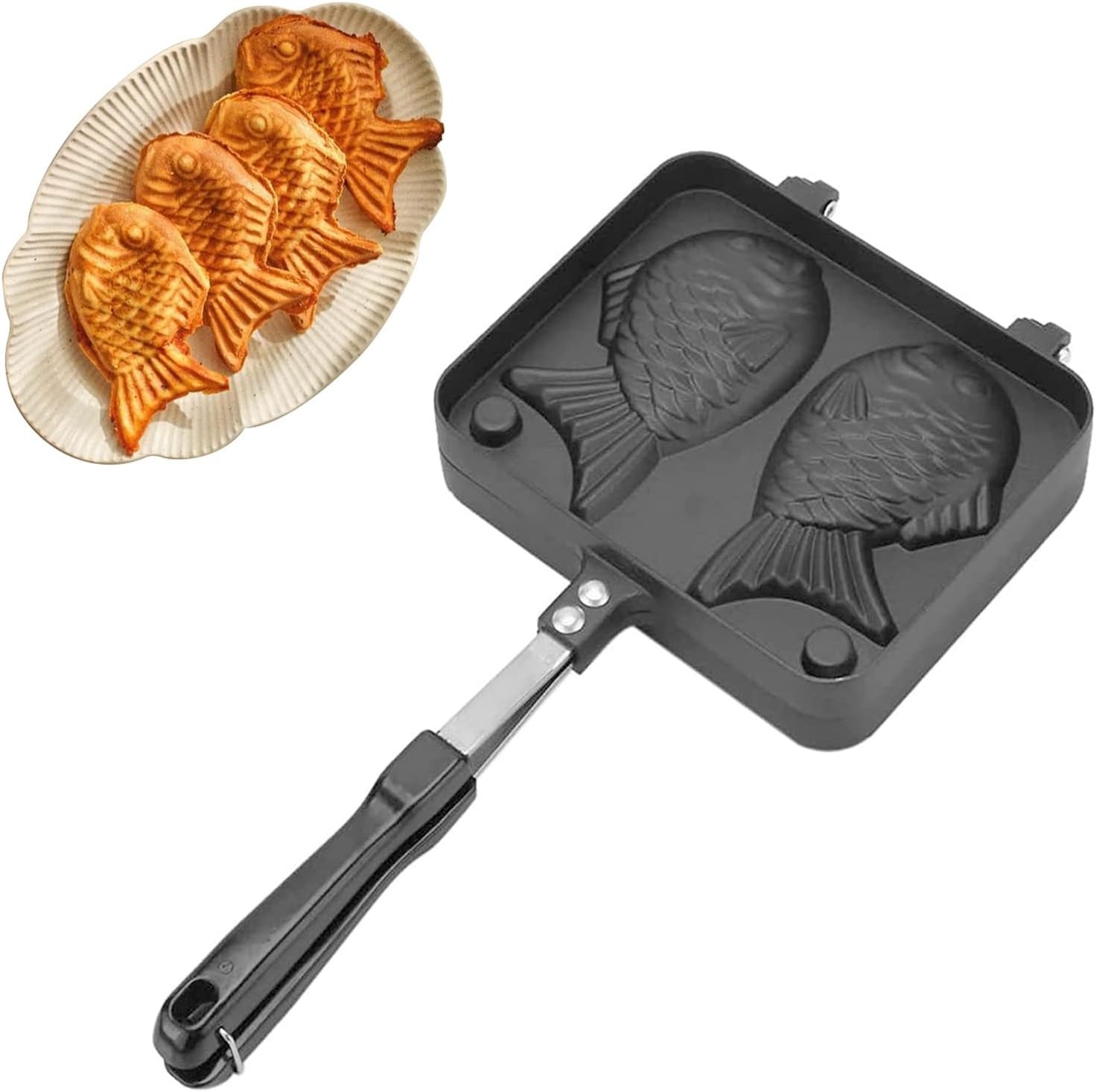 Taiyaki Bakeware, Takoyaki Piastra Padella Antiaderente per Waffle Teglia in Alluminio Taiyaki Stampo Bifacciale per Cialde a Forma di Pesce Bakeware Waffle stampo ciambella, 38 * 19 * 4cm