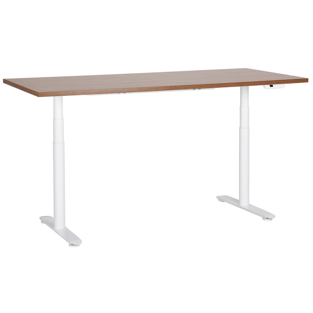 Scrivania regolabile elettricamente legno scuro e bianco 180 x 80 cm Struttura in acciaio verniciato a polvere