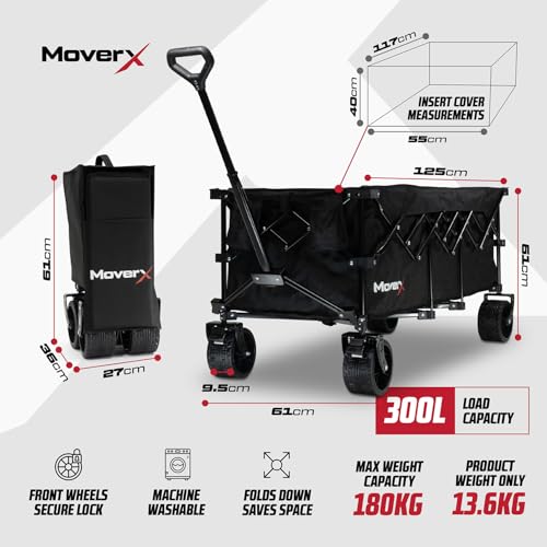 MoverX Carrello da festival su ruote, carro pieghevole, carrello da campeggio portatile, carrello pieghevole per spiaggia, giardino, picnic, shopping, pesca, ruote larghe, manico regolabile, 300 l, : Amazon.it: Giardino e giardinaggio