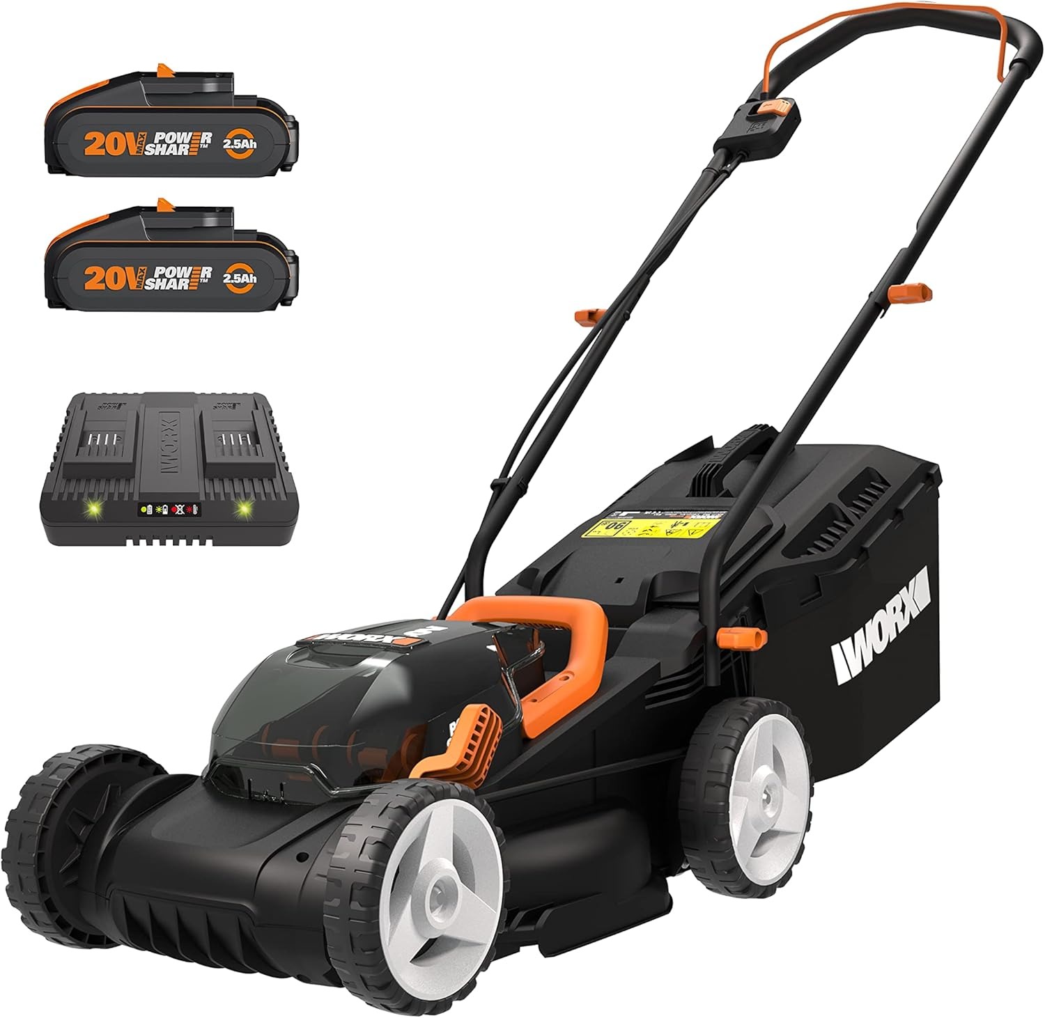 WORX WG779E Tosaerba a Batteria 40V Rasaerba Elettrico da Giardino, Diametro Taglio 34 cm, 2 Batteria da 2,5Ah