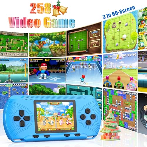 Giochi portatili per bambini, Console di gioco portatile Schermo HD da 3 pollici Console per videogiochi integrata 258 Videogiochi portatili per bambini Console di gioco portatile portatile Natale blu : Giochi e giocattoli