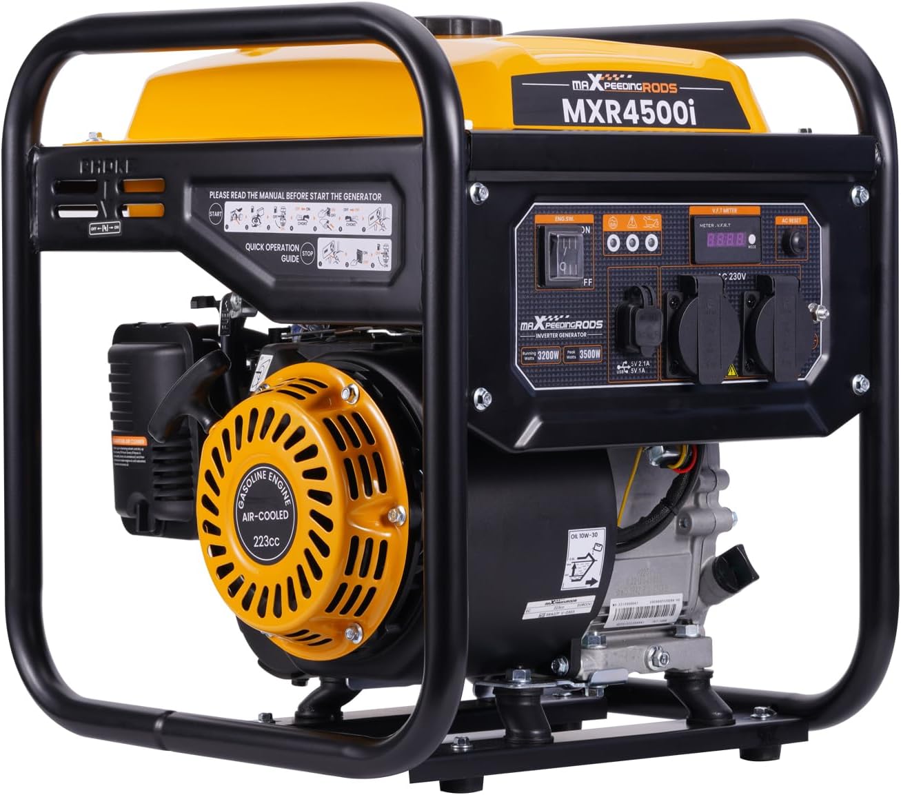 maXpeedingrods 3500W Portable 4-Stroke Petrol Inverter Power Generator with 2 Sockets 230 V Silent and Light as a Household Emergency Generator for Garage Workshop Construction Site Camping