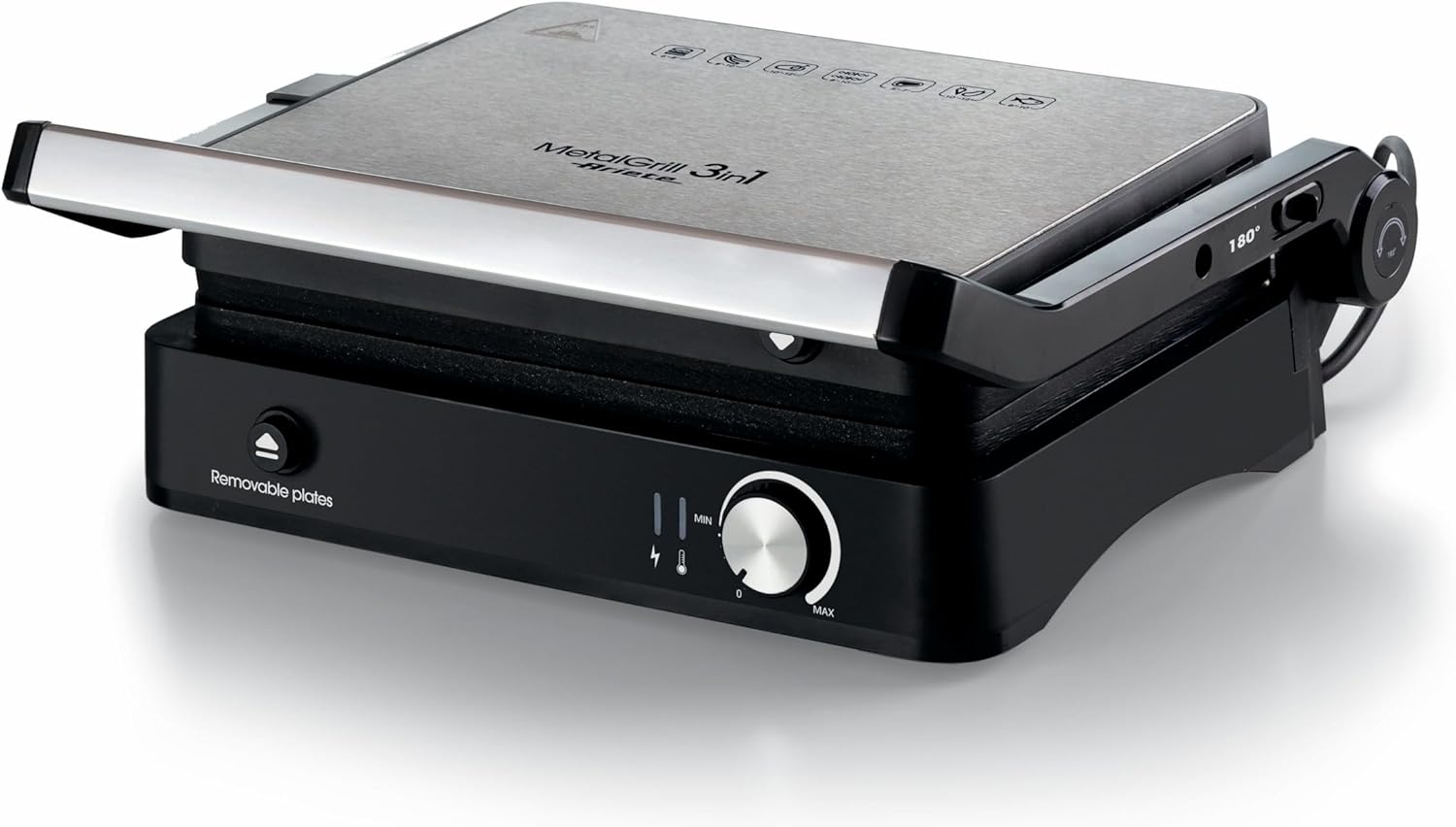 Ariete 1934 MetalGrill 3in1 Electric Grill for Mixed Grills, 2000W, 3 Cooking Modes, Non-Stick Plates, Silver/Black