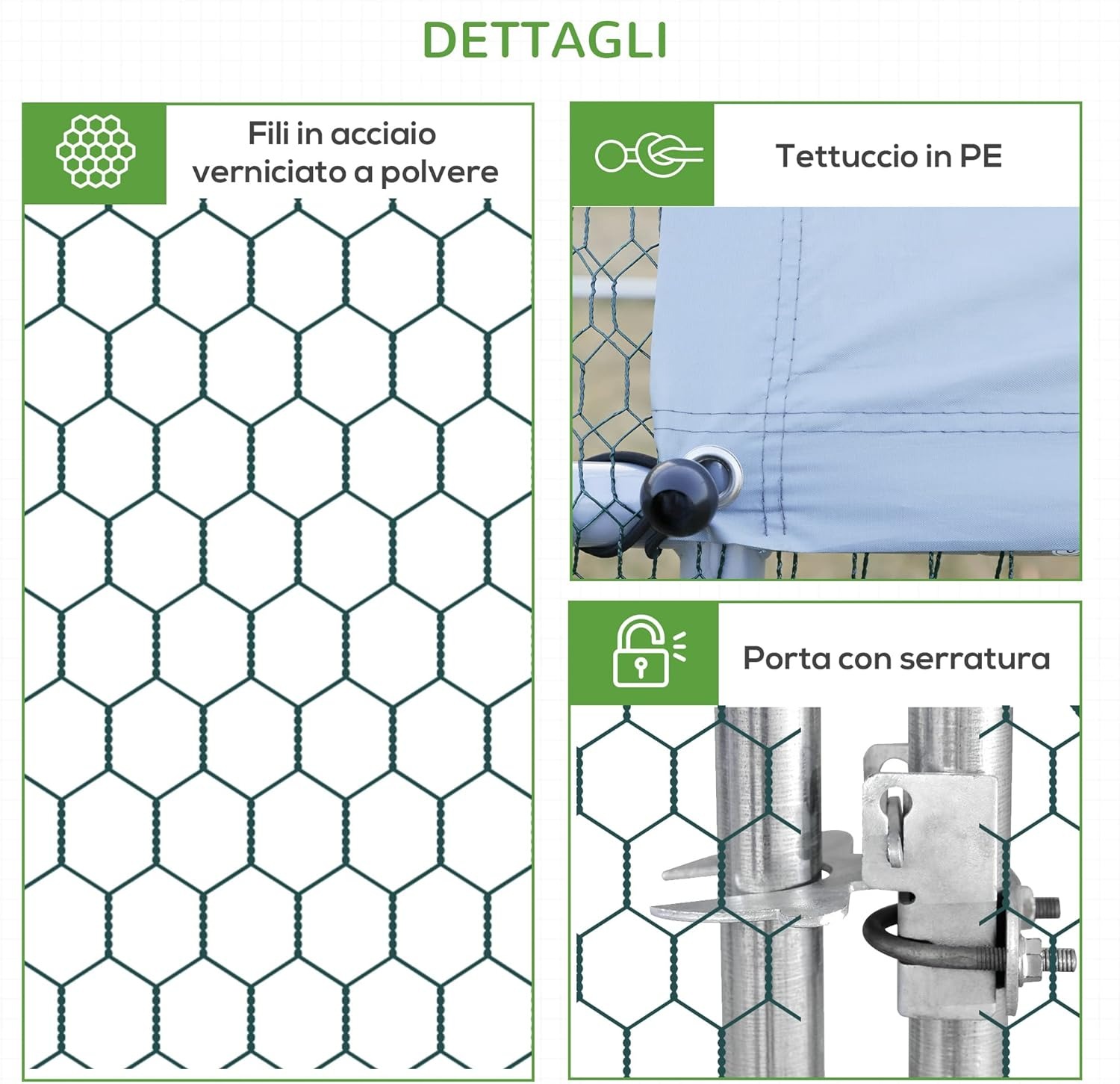 PawHut Pollaio da Esterno con Telaio Zincato e Rete Esagonale, Pollaio per Galline da Esterno con Copertura in Tessuto Impermeabile per 16-24 Polli, Anatre e Conigli, 3x8x2m