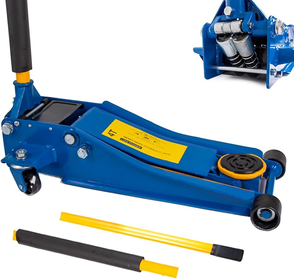 AMC Professional Hydraulic Trolley Jack 4T Two-Way Bearing Wheels, Crick Car Hydraulic Jack Super Low Trim, Professional for Double Piston Vehicles