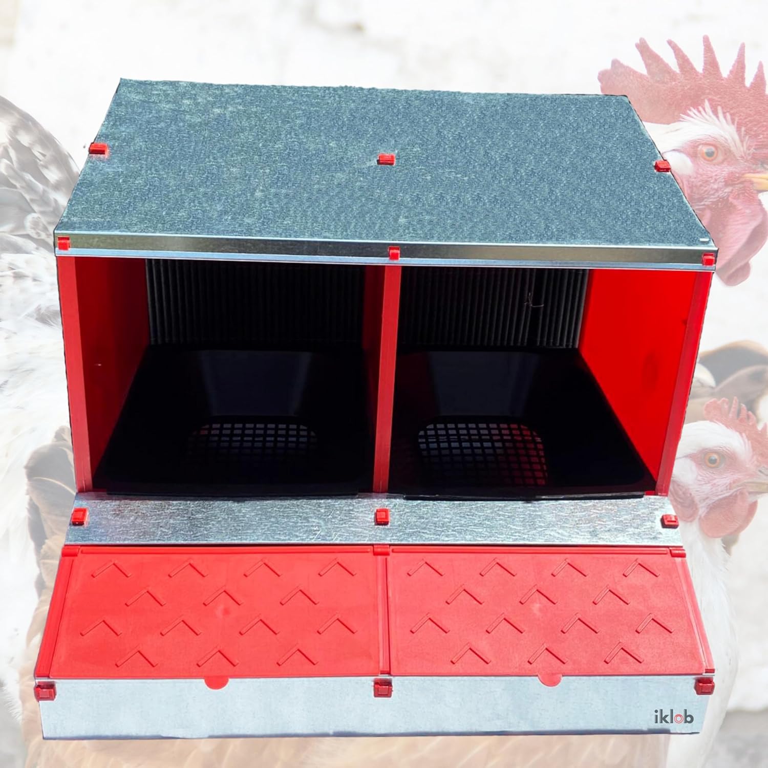 New - IKLOB® Nest for Laying Hens Red Colour - Laying Hens Nest with 3 Compartments for 12/14 Hens, with Larger Spaces to Make the Hen More Comfortable and Stress Free