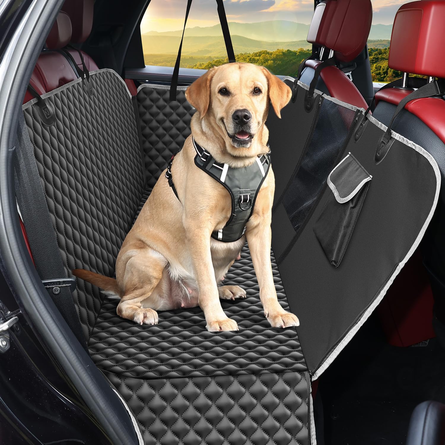KYG Coprisedile Auto per Cani, Coprisedili Posteriore per Cani Impermeabile Antiscivolo con Finestre a Maglie, Protezione per sedile per animali per Auto SUV 135x140cm