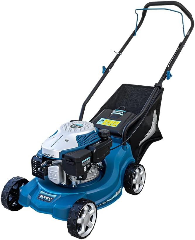 Cecotec Tagliaerba a Benzina Terrenator 2700.41 Total Z. Motore 144cc, 2,4kW e 3,2CV, Corpo Acciaio 41cm, Cambio Altezza Sistema Z-Tech, Taglio, Raccolta e Mulching, Ruote Posteriori XL